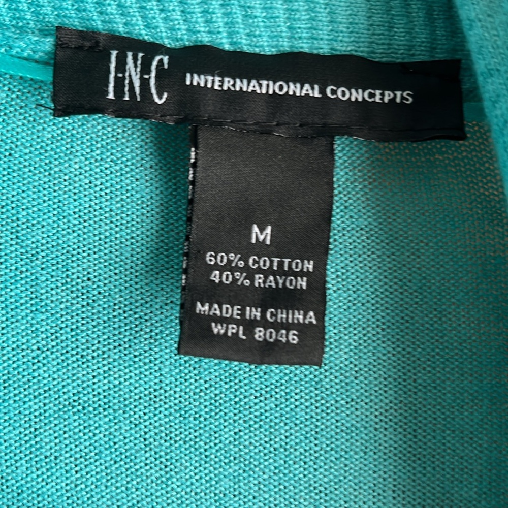 INC teal blue cardigan sweater size medium ruffles in the front - Picture 2 of 4